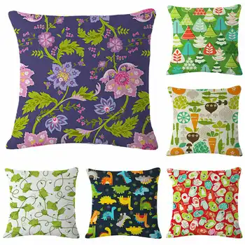 

Plant Cartoon Dinosaur Pattern Cotton Linen Pillowcase for Home Office Sofa Seat Decor Textile Throw Printed Pillow Cover