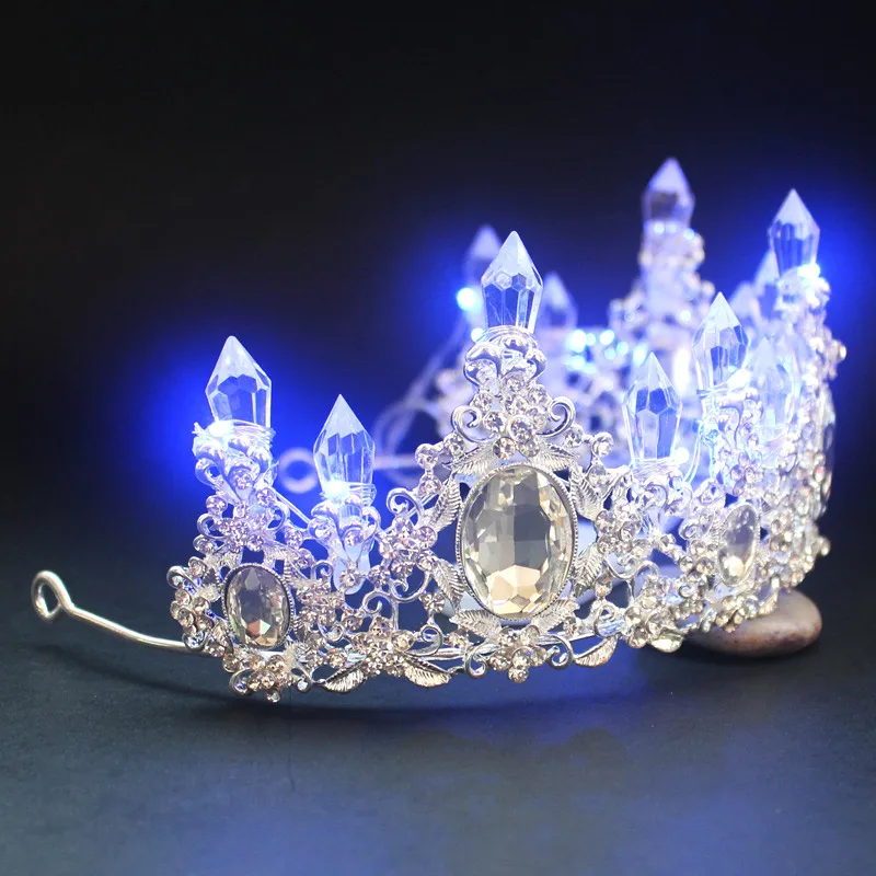 Bride Princess Crown Tiara Glowing Rhinestone LED Light Headwear Hair Accessory For Wedding Cosplay Party Hair Decor Jewelry
