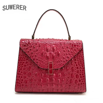 

SUWERER 2020 New Superior cowhide women genuine leather bags crocodile pattern Embossed Fashion luxury leather hanbags tote bag