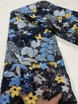 

2020 New coming French Lace Fabrics Sequins Embroidered African Net Laces Mesh Nigerian Laces Fabric For Party dress 5 Yards