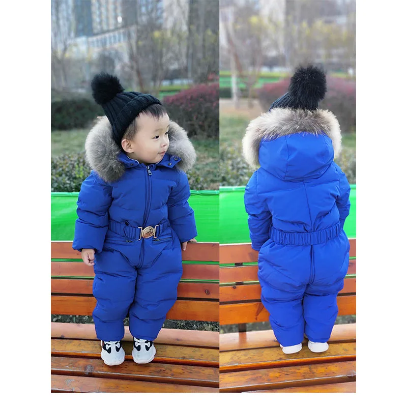 Boys windproof ski down jacket kids Siamese Down Jacket Girls pink jumpsuits Down jacket Baby warmth thick winter long coat