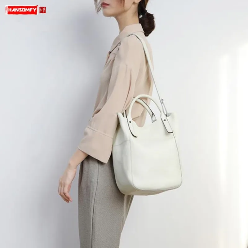 Women's Bags New Fashion Genuine Leather Female Bucket Bun Mother Tote Handbag Soft Large Capacity Messenger Single | Багаж и сумки