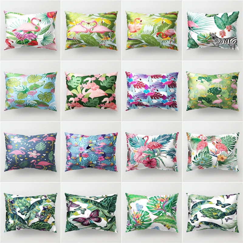 

Fashion plant leaves flamingo butterfly printing polyester rectangular 50x30cm waist pillowcase home Throw pillow cushion cover