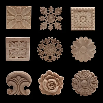 

Antique Woodcarving Wood Decal Carving Lines Wood Applique Wood Rose Rubber Wood Home Decoration Accessories Cabinet Hot Sale