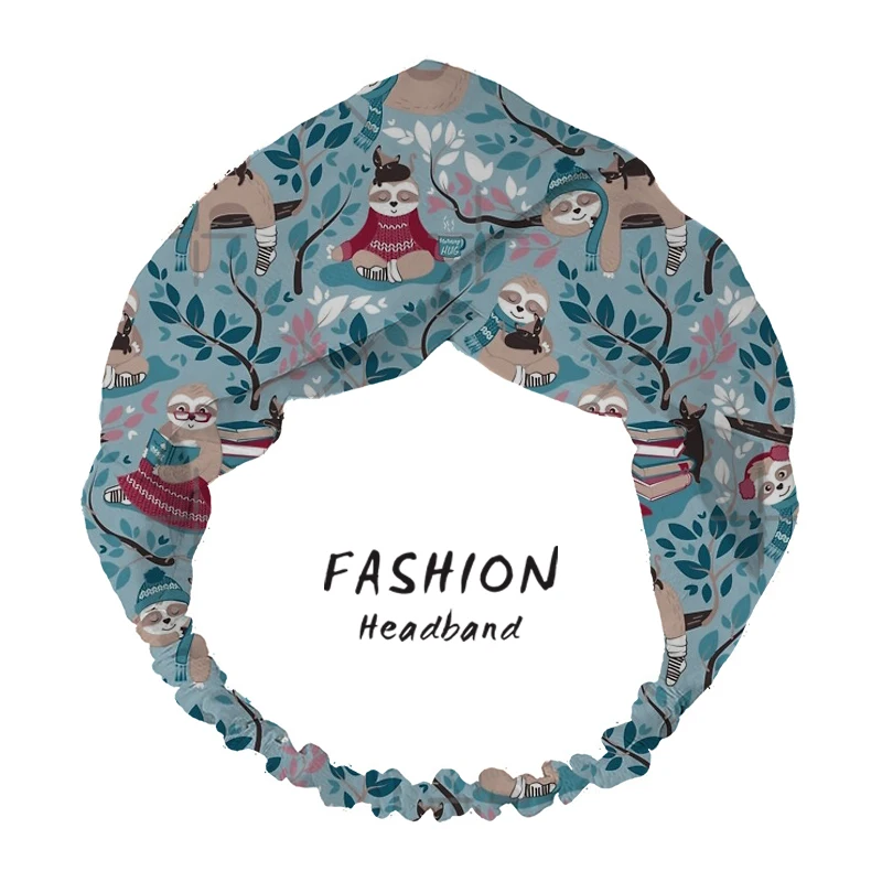 

2020 Women Hair Accessories Summer Bohemian Hair Band Sloth Print Animal Headbands Cross Bandana HairBands for women Headwrap