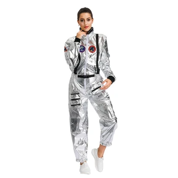 

2019 New plus Size Astronaut Alien Spaceman Costume For women Men Adult Pilot Outfit Halloween Costume One Piece Jumpsuit