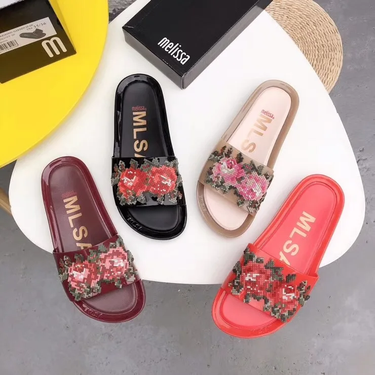 Пляжные шлепанцы Melissa с цветочным узором женские желейные туфли Модные Взрослые
