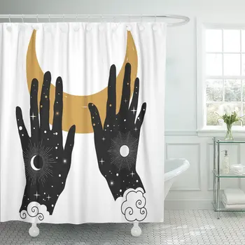 

Palmistry Hands Holding Crescent Moon in Boho Style Sun Shower Curtains Waterproof Polyester Fabric 72 x 72 Inches with Hooks