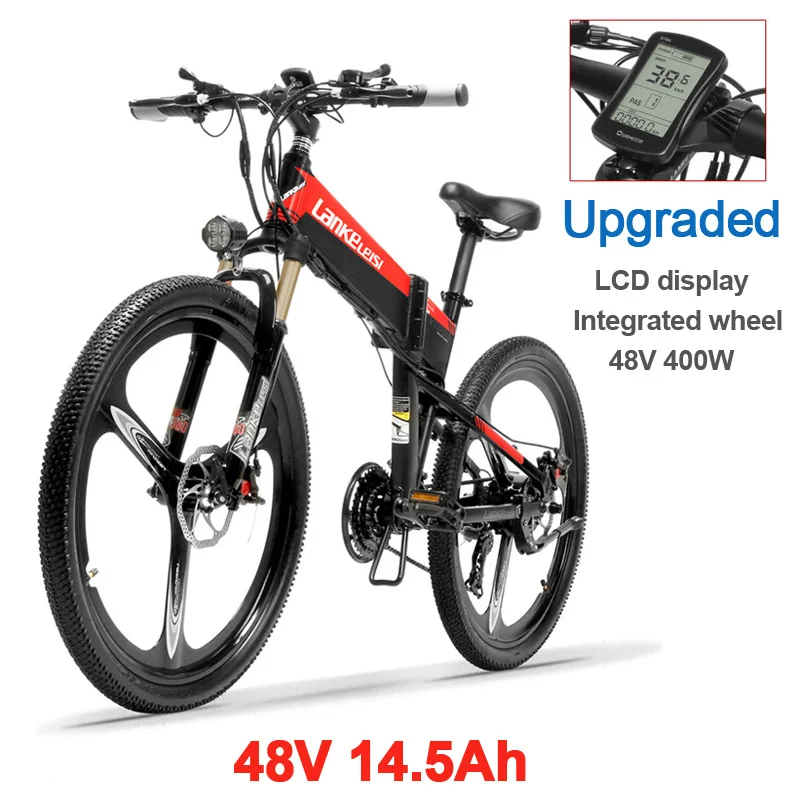 XT600 26 ''складной электровелосипед 400 Вт 12.8Ah съемный аккумулятор 21 скорость горный велосипед 5 уровень Педаль Помощь Запираемая подвеска вилка - Цвет: Red 48V 14.5Ah