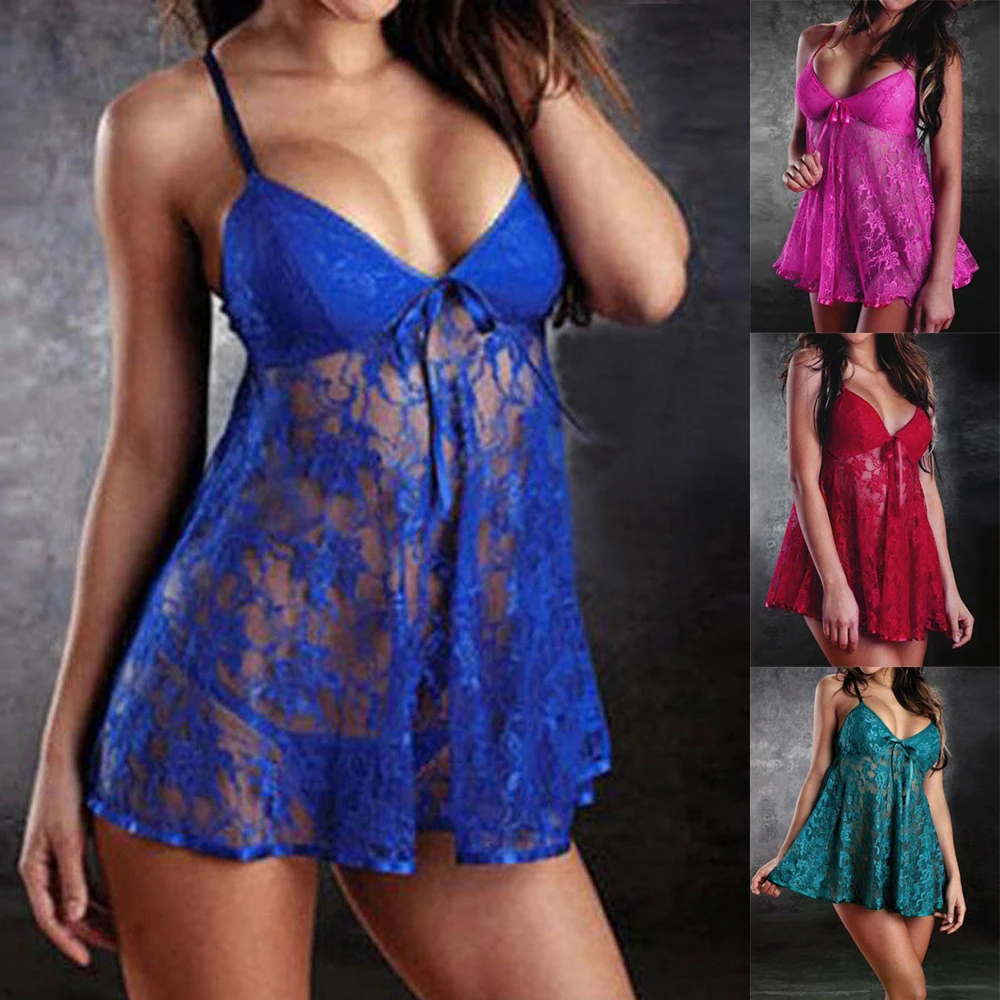 Сексуальное женское кружевное нижнее белье прозрачное платье Babydoll g стринги