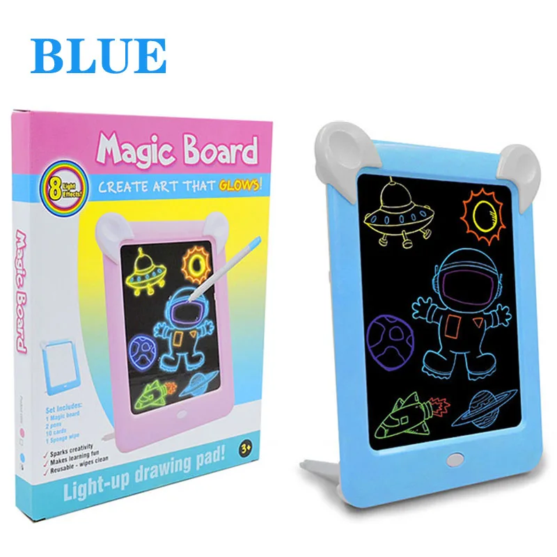 blue 3D волшебный коврик для рисования для детей электронная светящаяся доска для рисования с игрушками обучающая доска для рисования игрушка для обучения подарки - Цвет: blue