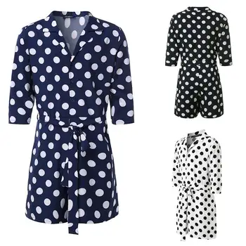 

INCERUN Fashion Men Jumpsuit Rompers Polka Dot Playsuit 3/4 Sleeve Casual Lapel Overalls Trousers Men Streetwear Unisex S-5XL