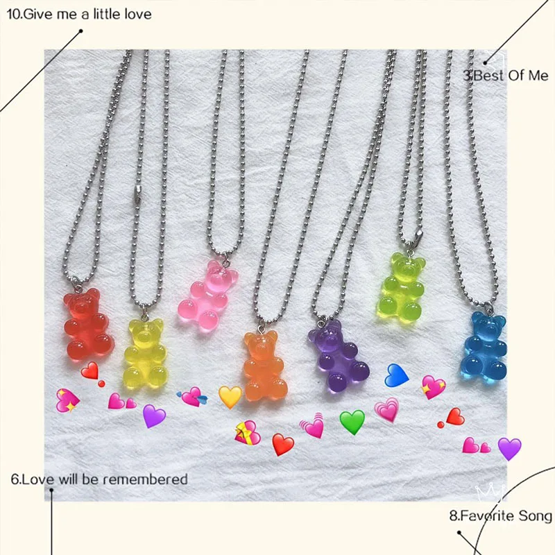 

Cartoon Multicolor Transparent Resin Bear Necklace Girl Cute Necklace Jewelry Party Fun Suitable Gift