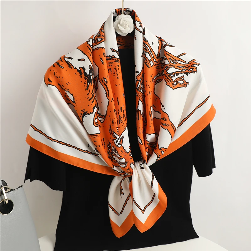 

2022 Twill Hijab Neckerchief Female Headband Square Scarf Headscarf Shawl Print Foulard For Ladies Hair Wrap Women Bandana