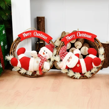 

Christmas Hanging Decoration Santa Claus Wreath Round Garland Gifts for The New Year Rattan Xmas Wreath Christmas Goods