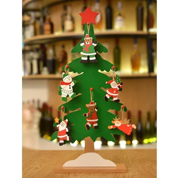 

DIY Wooden Christmas Tree Set With 6PCS Hanging Ornaments Xmas Gifts For Kids Toddler Christmas Tabletop Decorations