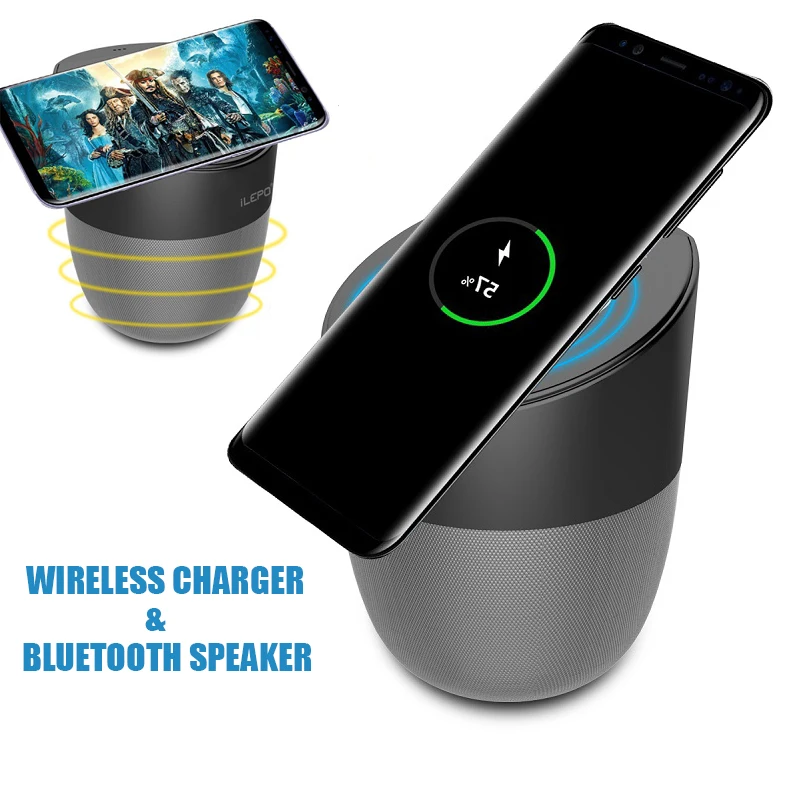 

ONEVAN New Bluetooth Speaker Wireless Charger Portable Outdoor Loudspeaker 10W Stereo Music Surround Phone Qi Charging Station