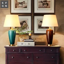 Медная настольная лампа в американском стиле для гостиной, керамическая лампа Jingdezhen, роскошная прикроватная лампа для спальни, украшенная светодиодными лампами