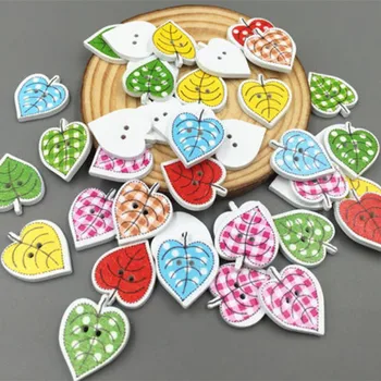 

50 capsules / pack of 25mm DIY leaves wooden buttons on white painted leaves leaves wooden handmade diy cartoon