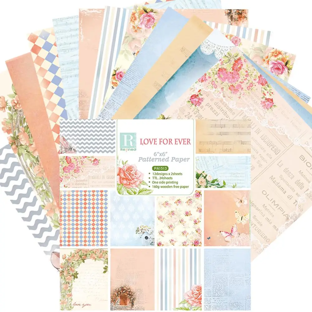 24 шт. альбом «сделай сам» Plakboek notebook Wenskaart Achtergrond Papier 6 дюймов Enkelzijdige Patroon Papier Hand Ambachtelijke Papier