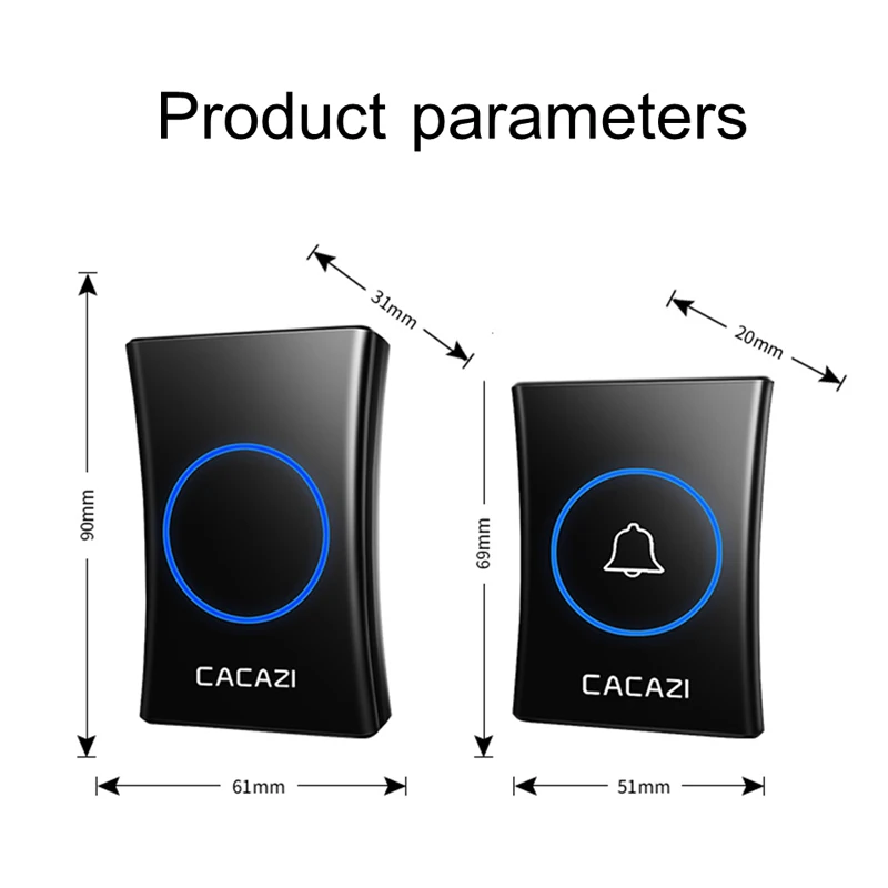 Беспроводной дверной звонок CACAZI, водонепроницаемый, для дома, 300 м, пульт дистанционного управления, с батареей, США, ЕС, Великобритании, вилка, звонок-кольцо, 1, 2 кнопки, 1, 2, 3 приемника, дверной звонок