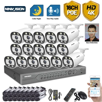 

Color Night 5MP POE Camera Security System Kit 16ch POE 5MP NVR 4K Outdoor Two-way Audio Video Surveillance IP Camera System