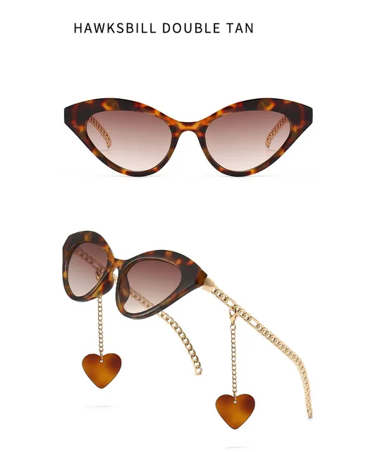 Cat Eye Fashion Sunglasses For Women Men Mirror Lens Chain Charm