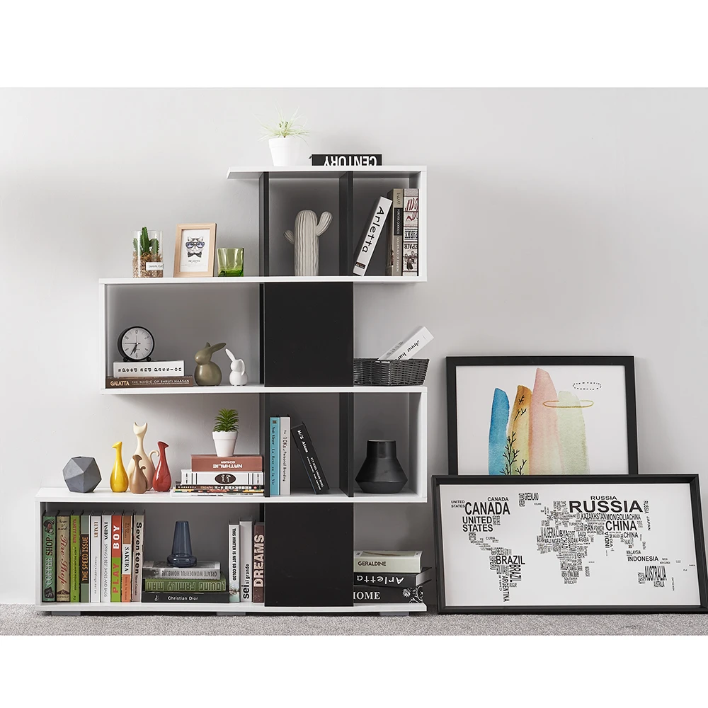 

Panana Somple style Modern 4 Tiers S Shape shelf Bookshelf for Home Office Study Display storage Stand Decoration Partition