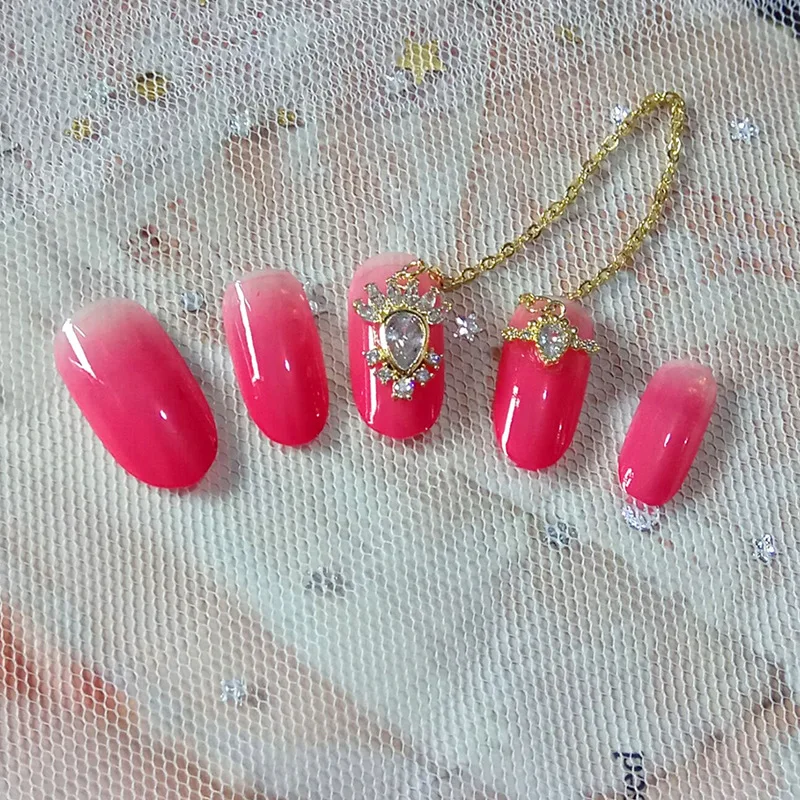 Nusx 24pcs Full Cover Fake Nail With Diamond Chain Art Design Acrylic Press On Nail Tips 4