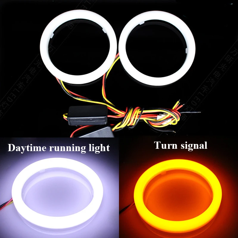 2x 80MM White/Yellow COB Halo LED Angel Eyes Ring Light Headlight Turn Signal