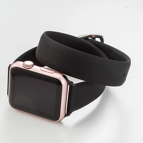 Силиконовый ремешок с двойным кольцом для часов Apple Watch 5 4 44 мм 40 мм модный спортивный ремешок для iWatch 3 2 1 38 мм 42 мм браслеты - Цвет ремешка: black