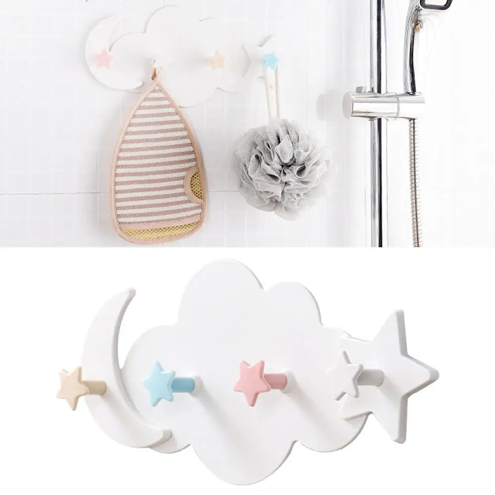 

Wall Mounted Key Holder Creative Star Moon Cloud Shape Nail 4-Hooks Bathroom Moisture proof Draw Door Women Bags Wall Hooks