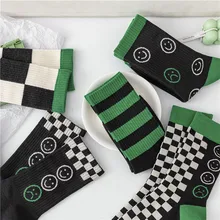 

Checkerboard Square Lattice Trend Ins Tube Socks Female Street Sports Smiley Face Checkered Personality Striped Couple Socks