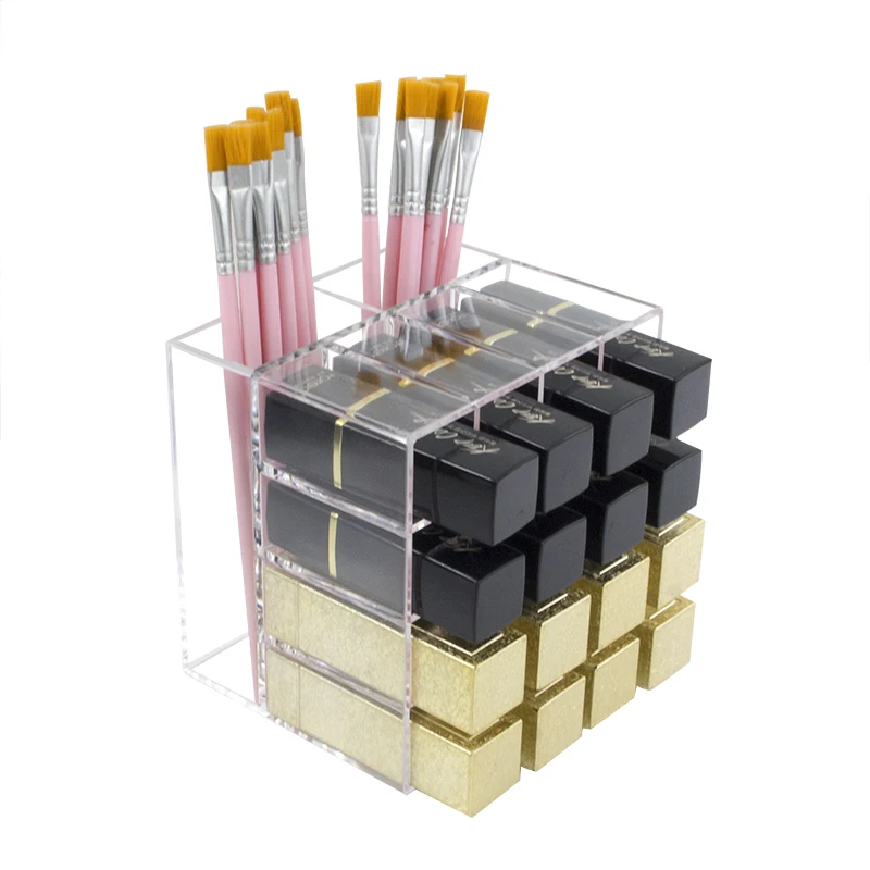 

HUNYOO New Clear Acrylic Makeup Storage Case Nail Polish Rack Lipstick Cosmetic Storage box Holder Makeup Brush Organizer