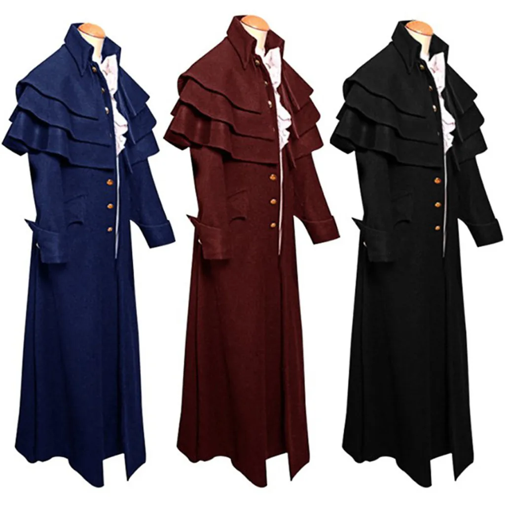 

Nice Men Vintage Gothic Long Jacket Autumn Retro Cool Costume Trench Coat Steampunk Tailcoat Button Wedding Uniform Coat Male