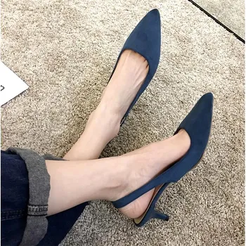 

SLHJC Flock Sandals 2020 Spring Summer Med Thin Heel Pointed Toe Pumps Shoes Slip On Fashion Sexy Shallow Mouth Elegance Sandals