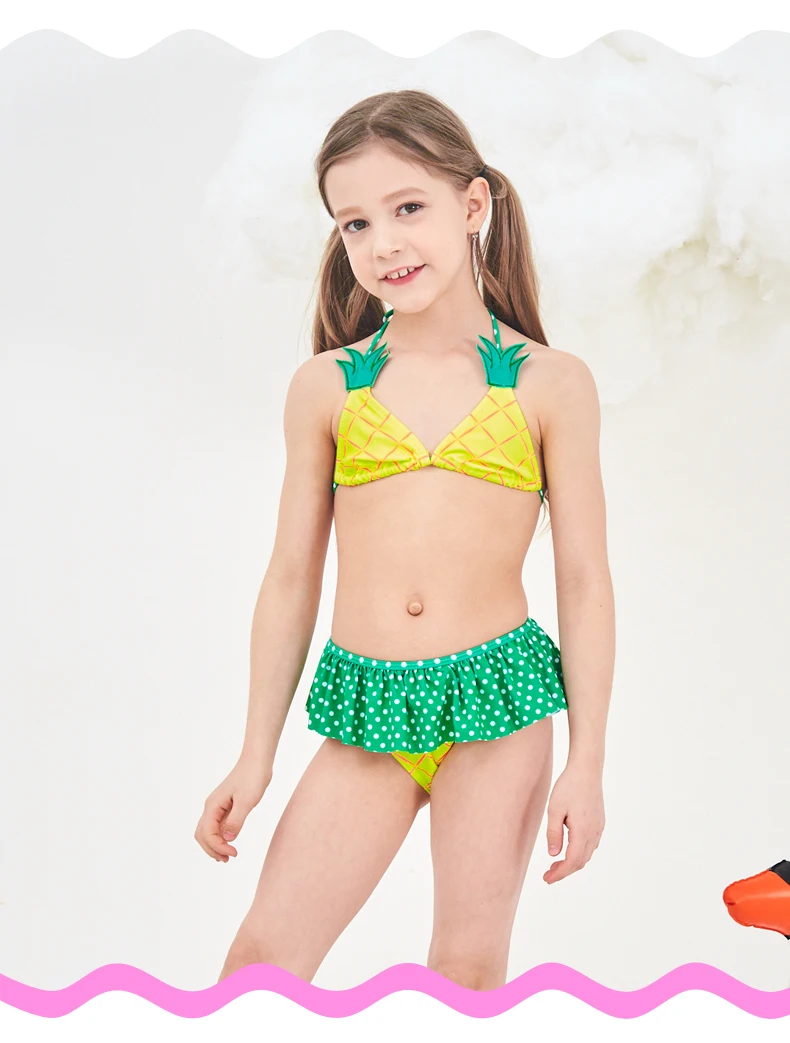 Детский купальник для девочек, детское бикини, детский купальник с воланами, топ с ананасом, женский пляжный костюм