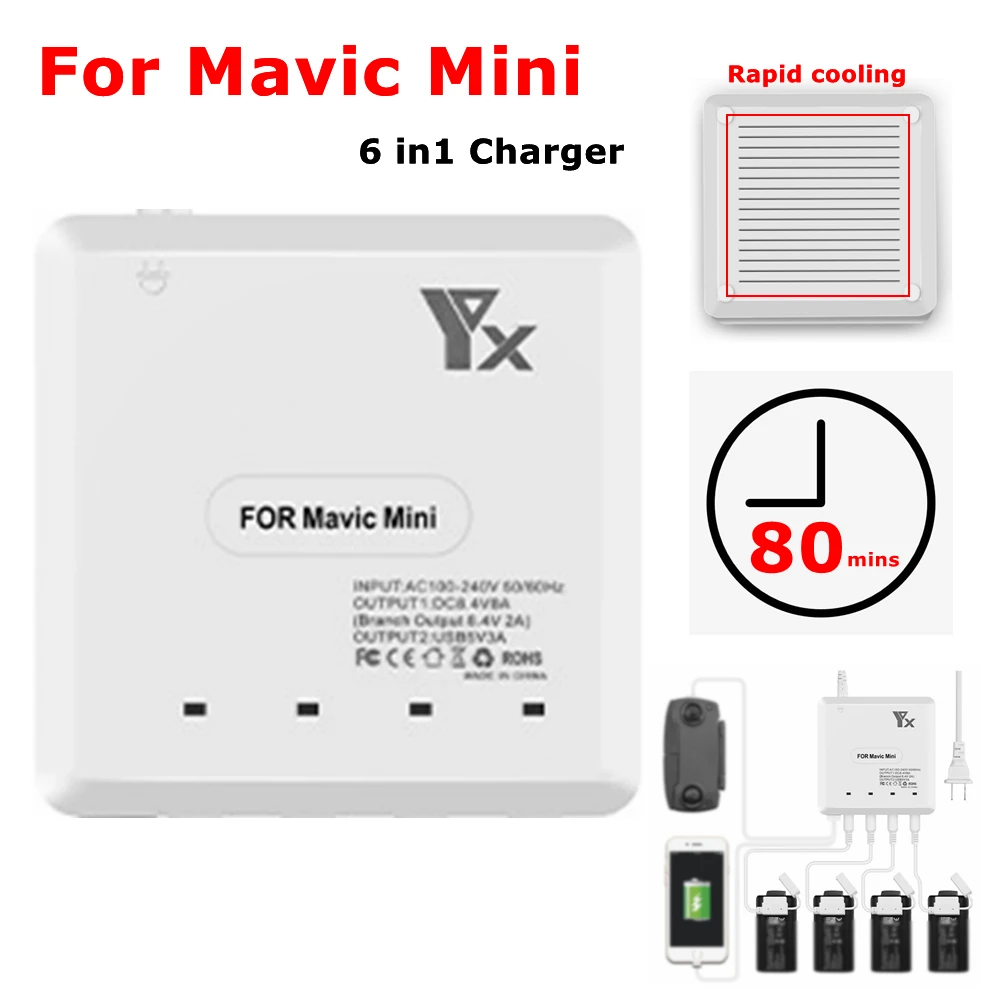 Crazy Sale IIY Battery Charger for DJI Mavic Mini Battery Charging Remote Control US EU UK AU Plug 6-IN-1 Drone Accessories 