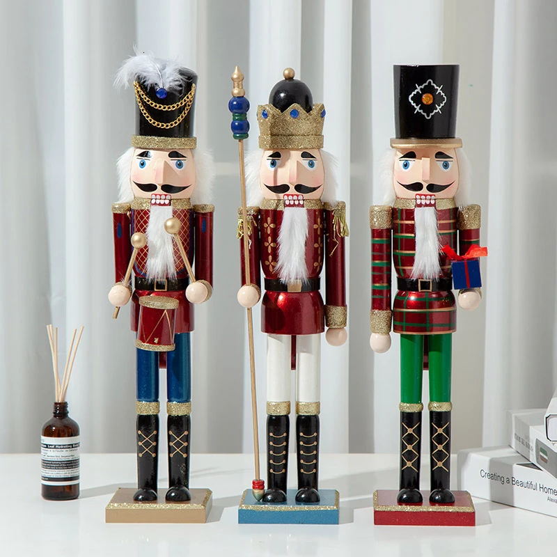 

50cm Wooden Nutcracker Doll Soldier Miniature Figurines Vintage Handcraft Puppet New Year Christmas Ornaments Home Decor