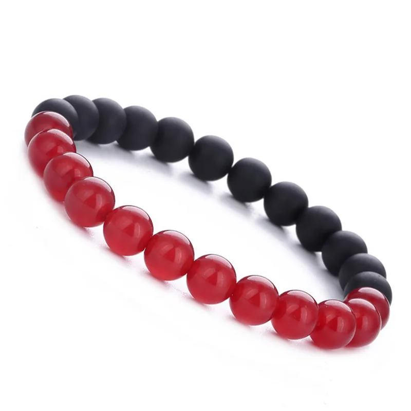 

Red and Black Stone Bead Splicing Bracelet for Men Women Simple Elastic Hand Jewelry Gift DropShipping