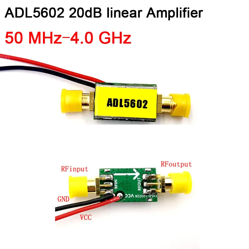 ADL5602 50MHz - 4.0 GHz Wideband 20dB gain RF Linear Amplifier for Ham Radio Cellular TV ADL5602 50MHz - 4.0 GHz Wideband 20dB gain RF Linear Amplifier for Ham Radio Cellular TV