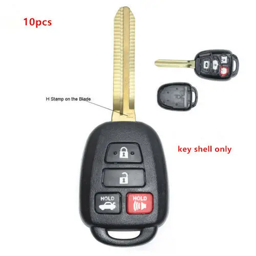 Keyecu, 10 шт., чехол для дистанционного ключа автомобиля, корпус, крышка, 4 кнопки с H Штампом на лопасти для Toyota Camry 2012- Corolla