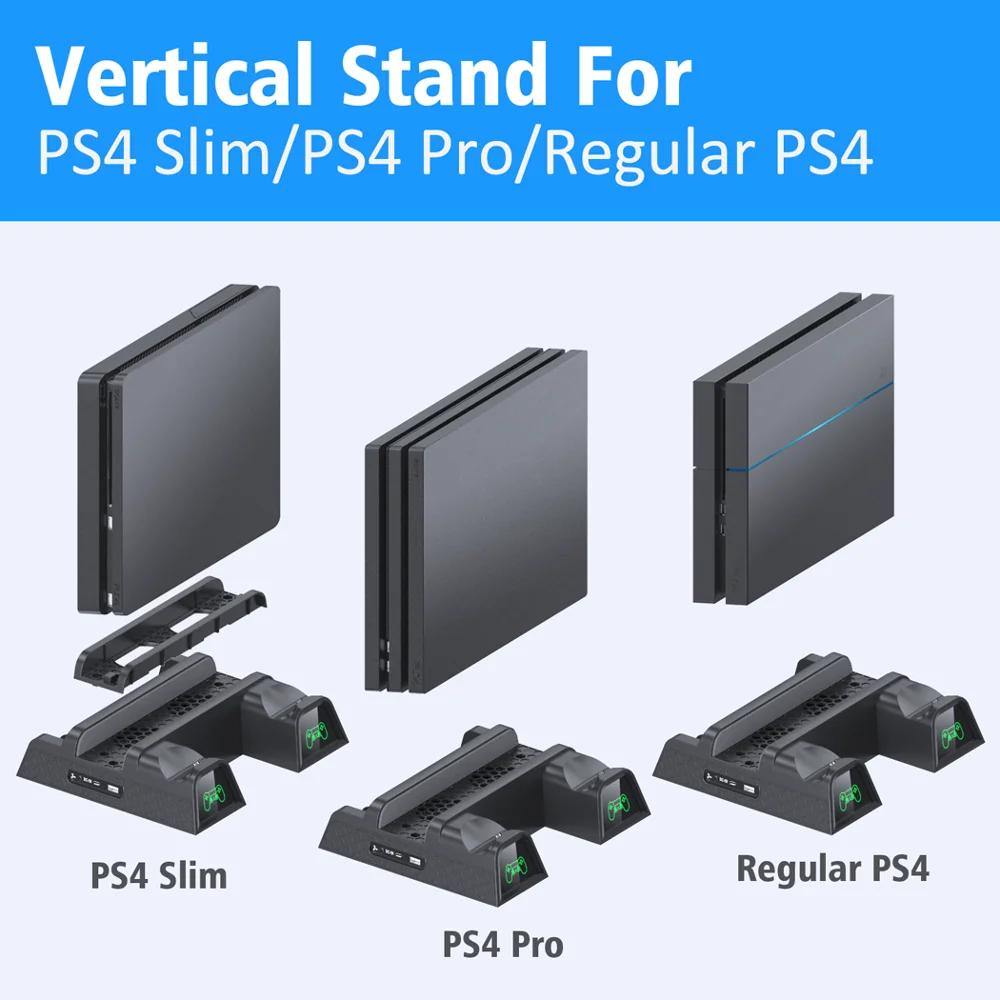 DOBE soporte PS4/PS4 Slim/PS4 Pro refrigerador base ventilador multifuncional de enfriamiento soporte vertical ps4 cargador consola indicadores LED de carga muelle TP4-1785. - Imagen 3