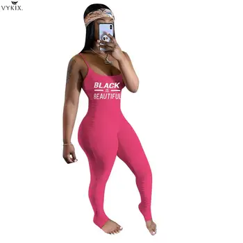 

2020 Summer Women Strap Sleeveless Letter Print Elegant Jumpsuits Rompers Fitness Sporty Sexy Night Club Party One Piece Outfits