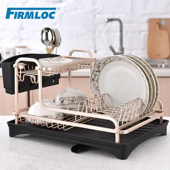 

Firmloc 2 Tier Aluminium Alloy Dish Rack Kitchen Organizer Storage Drainer Drying Plate Shelf Sink Supply Knife Fork Container