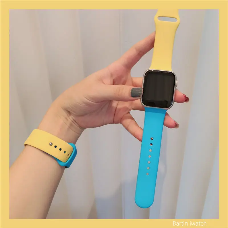 

Silicone strap for Apple Watch Band 44mm 40mm 38mm 42mm Color matching silicon bracelet band For iWatch Series2 3 4 5 SE 6 Strap