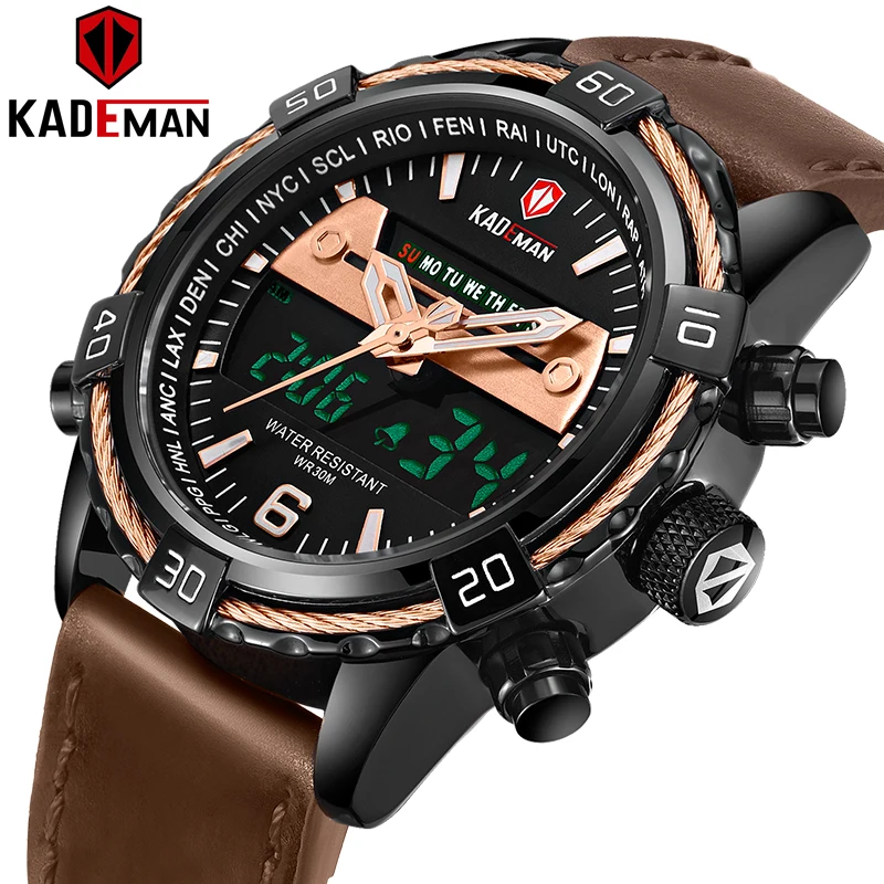 Модные спортивные часы мужские светодиодный цифровой двойной дисплей наручные часы лучший бренд KADEMAN стиль милитари, военный, Водонепроницаемый Relogio Masculino K6173L
