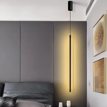 

Nordic Minimalist Black LED Pendant Lights Aluminum Bedroom Bedside Long Hanging Lamp Modern Creative Living Room Home Fixtures