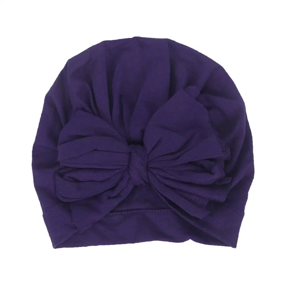 Purple blue Новое платье для маленьких девочек; однотонные хлопковые Шапки тюрбан капюшон однотонные завязанная шапка 16 цветов с бантом для маленькой девочки Кепки для новорожденных милый хлопковые пуловеры шляпа - Цвет: Purple blue