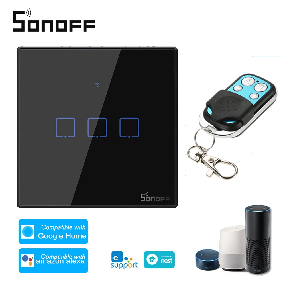 Интеллектуальный выключатель света SONOFF T3EU TX Smart Wi-Fi настенный сенсорный выключатель с границы умный дом 1/2/3 433 RF/Голосовое управление/приложение Управление для Alexa Google Home